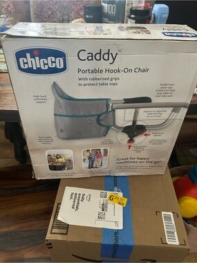 Chicco Caddy Portable Hook-On Chair - Gray with Teal Trim